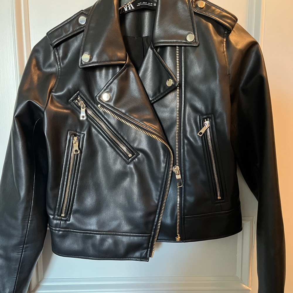 Zara Black Faux Leather Biker Jacket